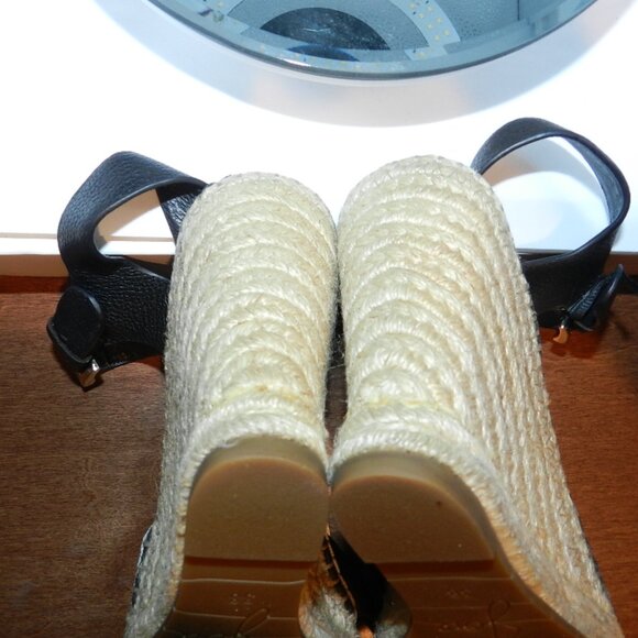 Joie Lena Black Leather Espadrille Wedge Sandals Ankle Strap size EU 38 - Picture 10 of 12